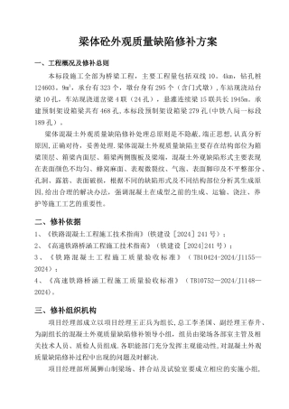 梁体混凝土外观质量缺陷修补方案