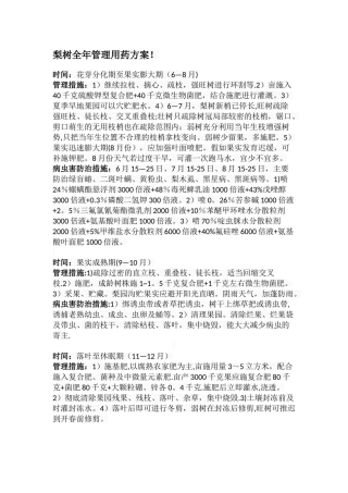 梨树全年管理用药方案