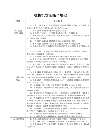 梳棉机安全操作规程