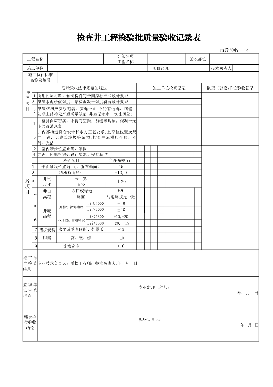 检查井工程检验批质量验收记录表_第1页