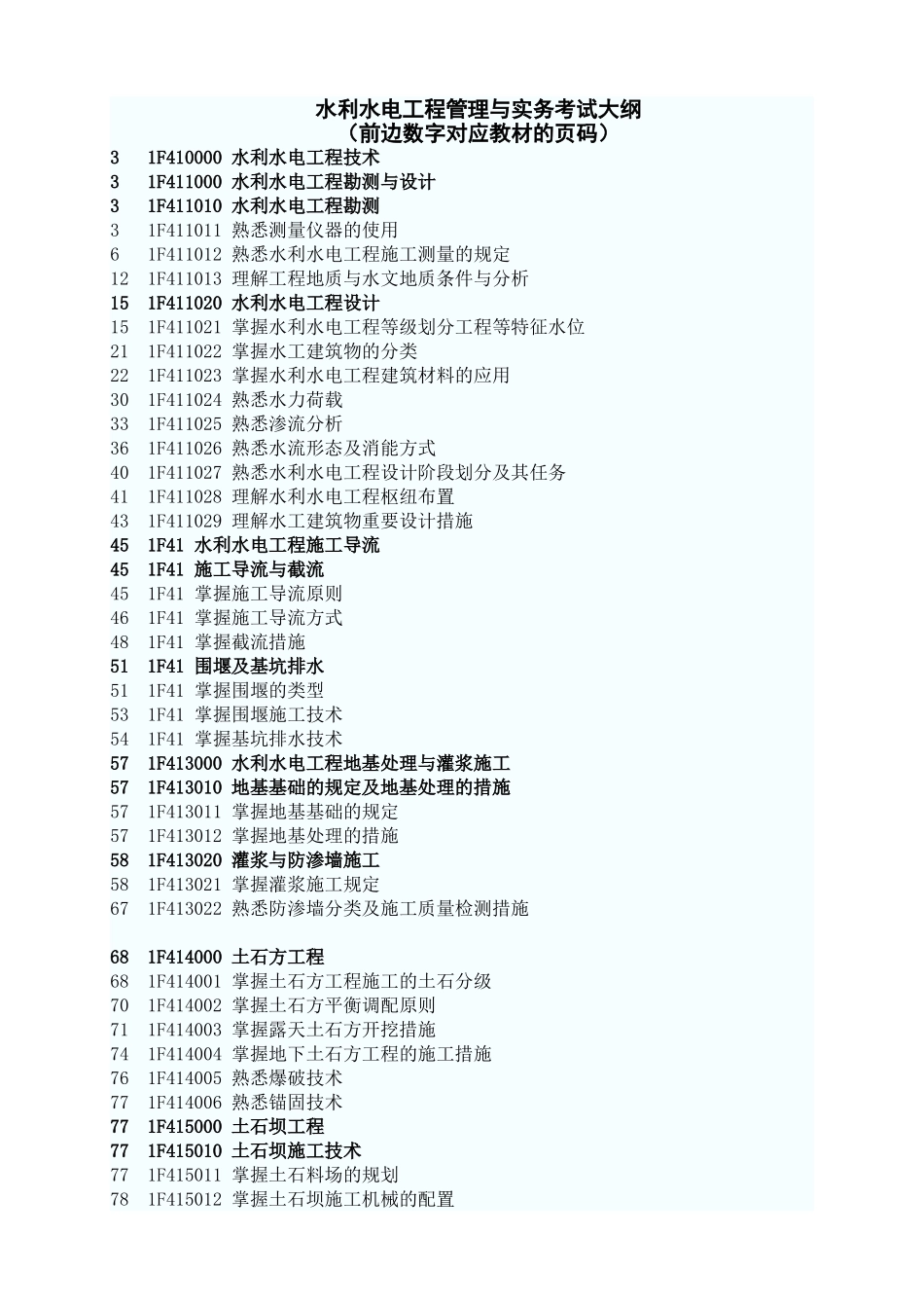 2025年一级建造师水利水电工程管理与实务考试大纲前边数字对应教材的页码_第1页