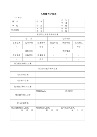 检验人员能力评价表