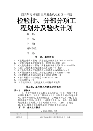 检验批、分部分项工程划分及验收计划