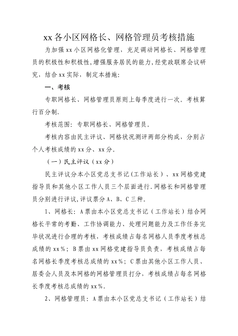 2025年社区网格长网格管理员考核办法_第1页