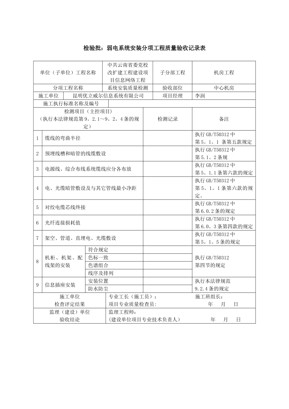 检验批：弱电系统安装分项工程质量验收记录表_第1页