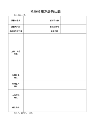 检验检测方法确认表