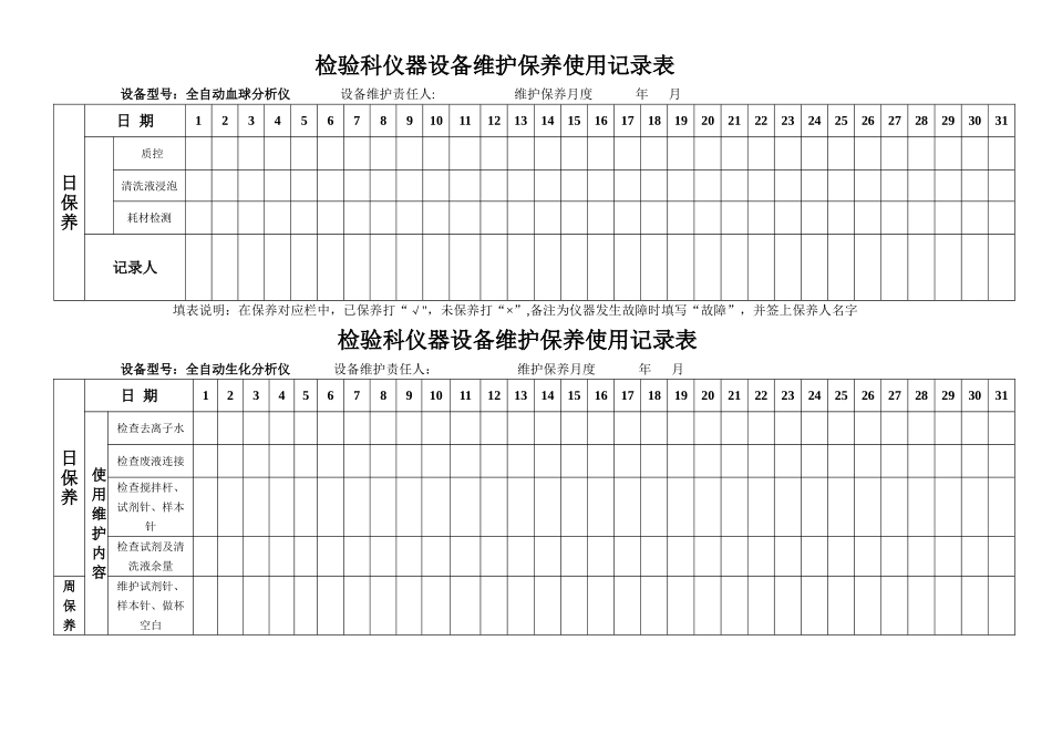 检验科仪器设备维护保养记录表_第2页