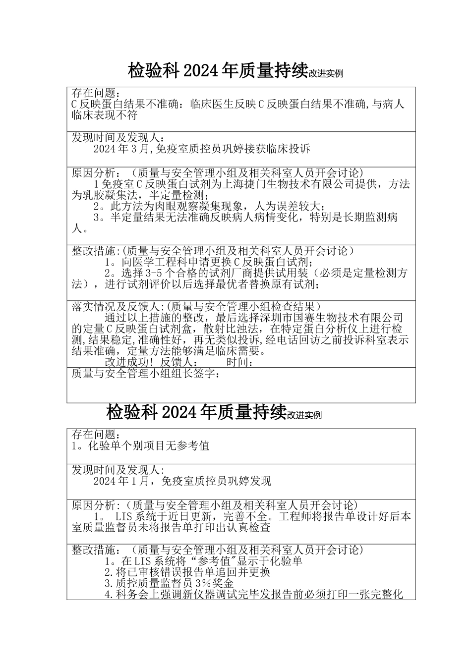 检验科免疫室2024年质量持续改进实例_第1页