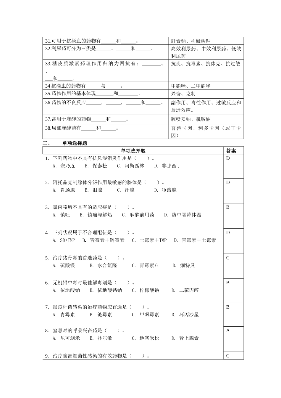 2025年兽医药理学模拟试题_第3页
