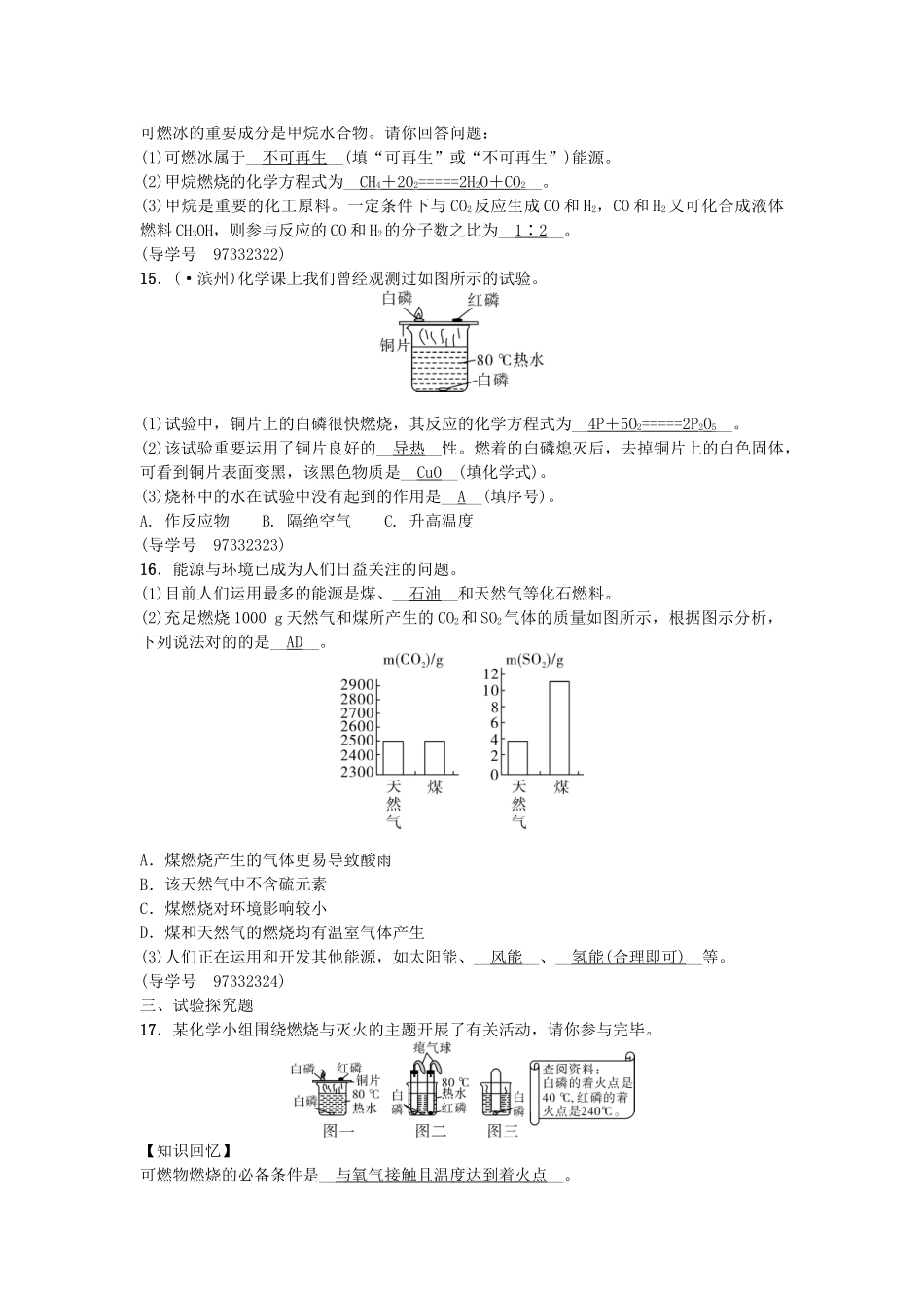 2025年中考化学总复习考点聚焦燃烧与灭火能源试题_第3页