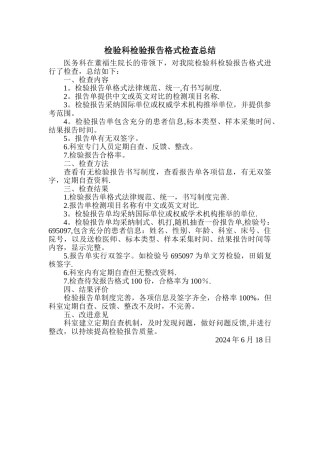 检验科检验报告格式检查总结