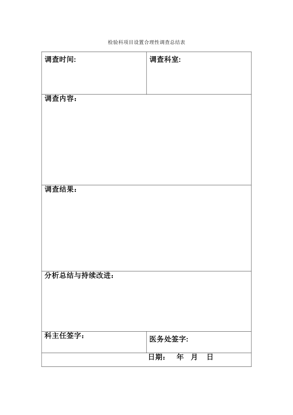 检验科项目设置合理性调查总结表_第1页