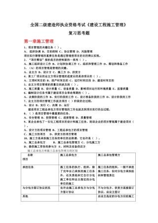 2025年全国二级建造师执业资格考试《建设工程施工管理》复习思考题第一章施工管理及答案