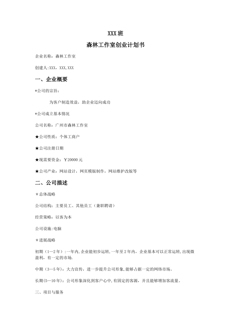 森林工作室创业计划书_第1页