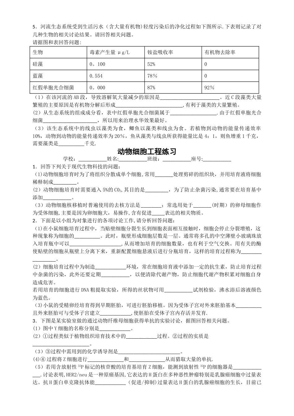 植物、动物细胞工程练习_第2页