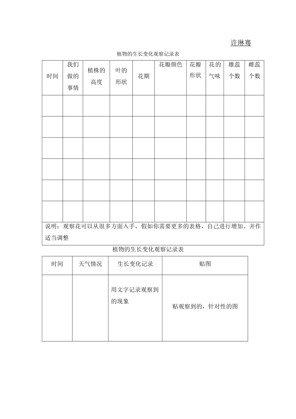 植物的生长变化观察记录表_第1页