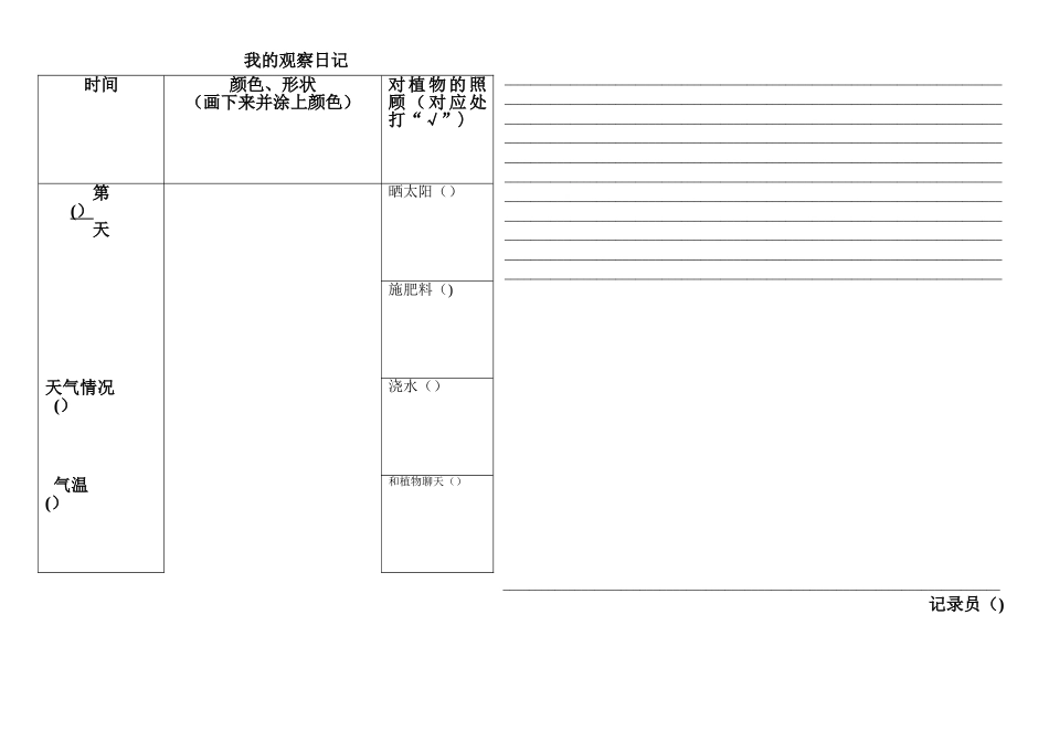 植物观察日记表格_第1页
