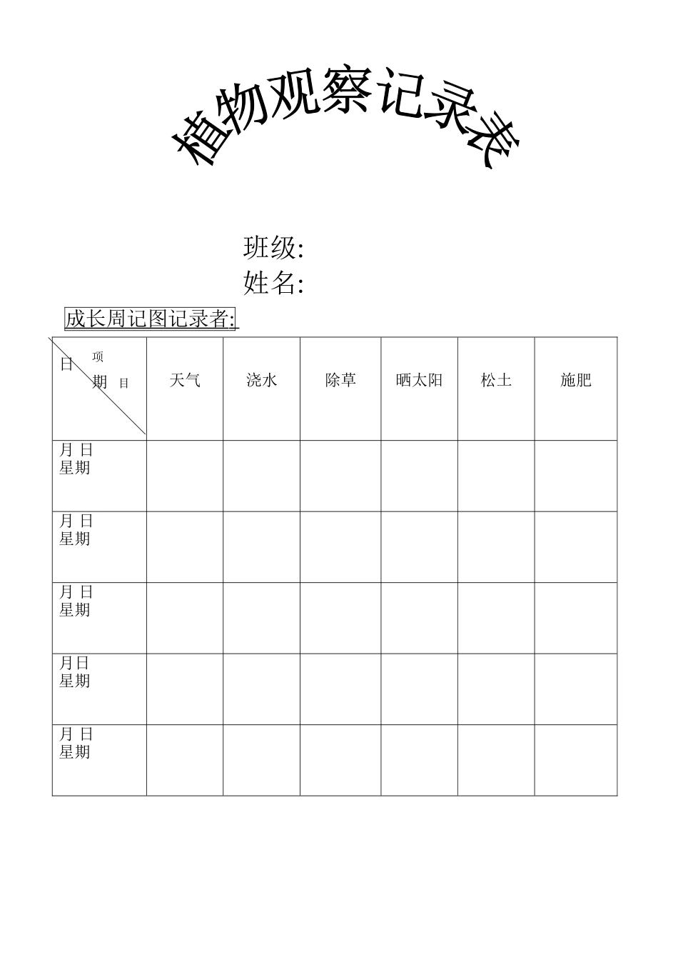 植物观察记录表_第1页