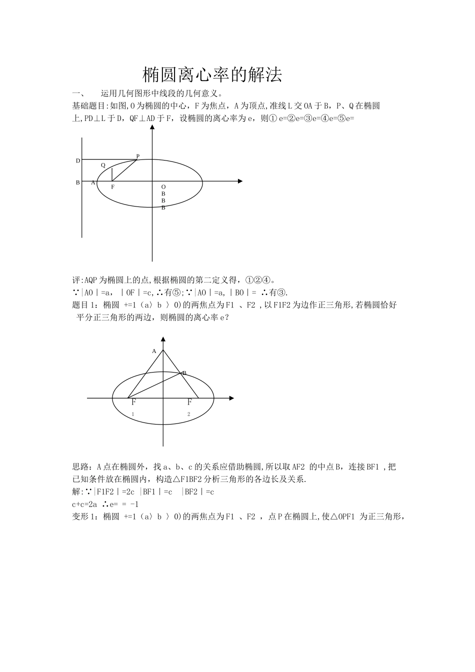 椭圆离心率求法总结_第1页