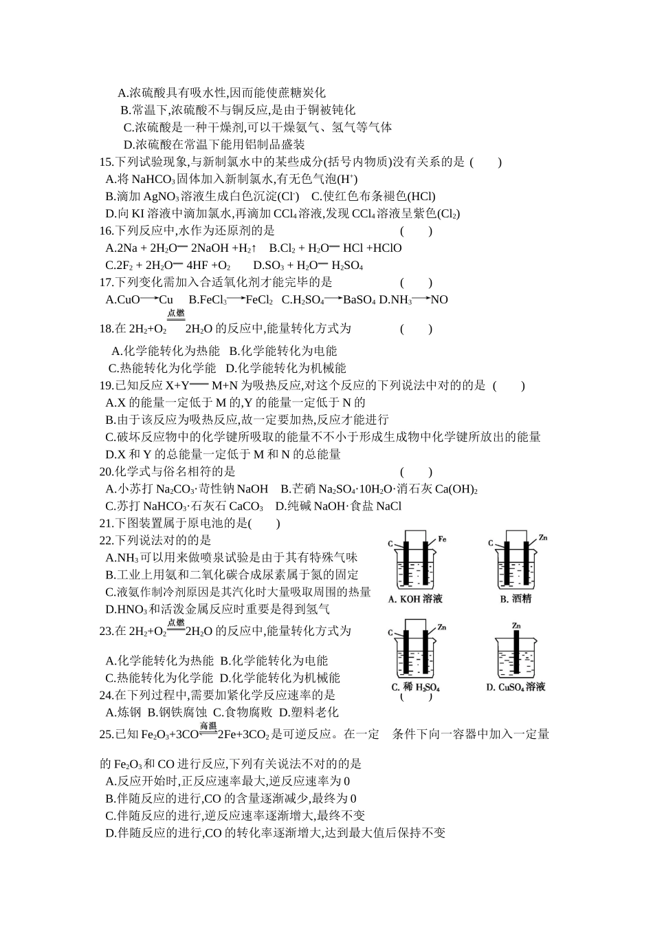 2025年高中化学学业水平测试模拟测试卷_第2页