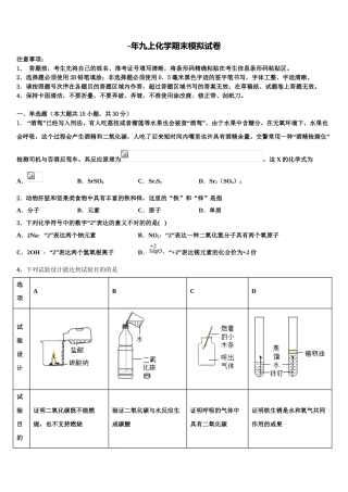 2025年安徽亳州刘桥中学九年级化学第一学期期末学业水平测试模拟试题含解析