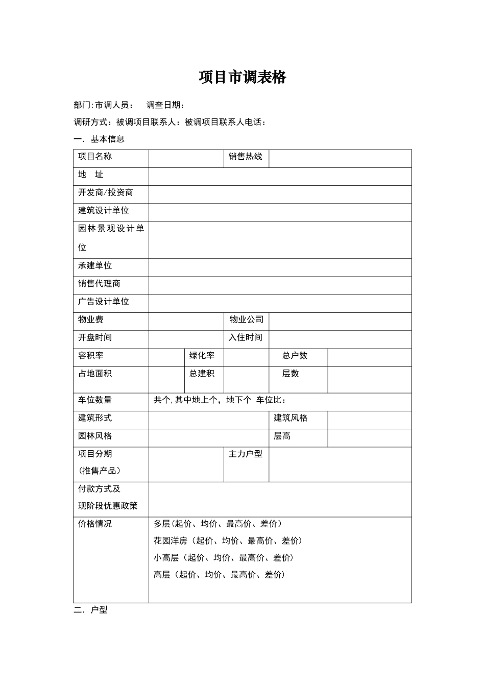 楼盘市场调研示例表_第1页