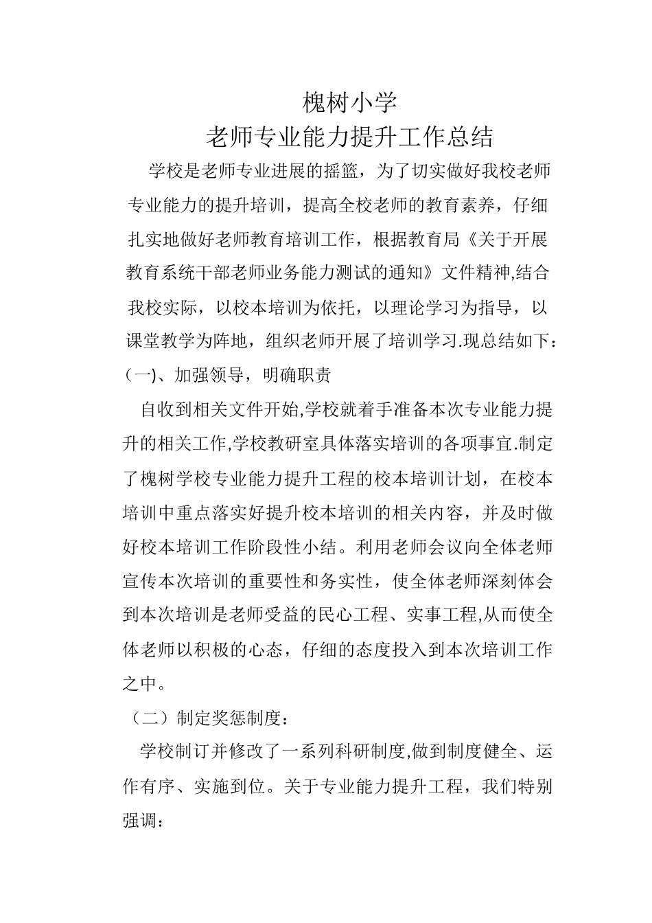 槐树小学干部教师专业能力提升工作总结_第1页