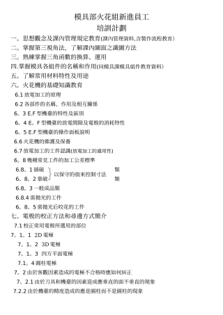 模具部火花组新进人员培训计划