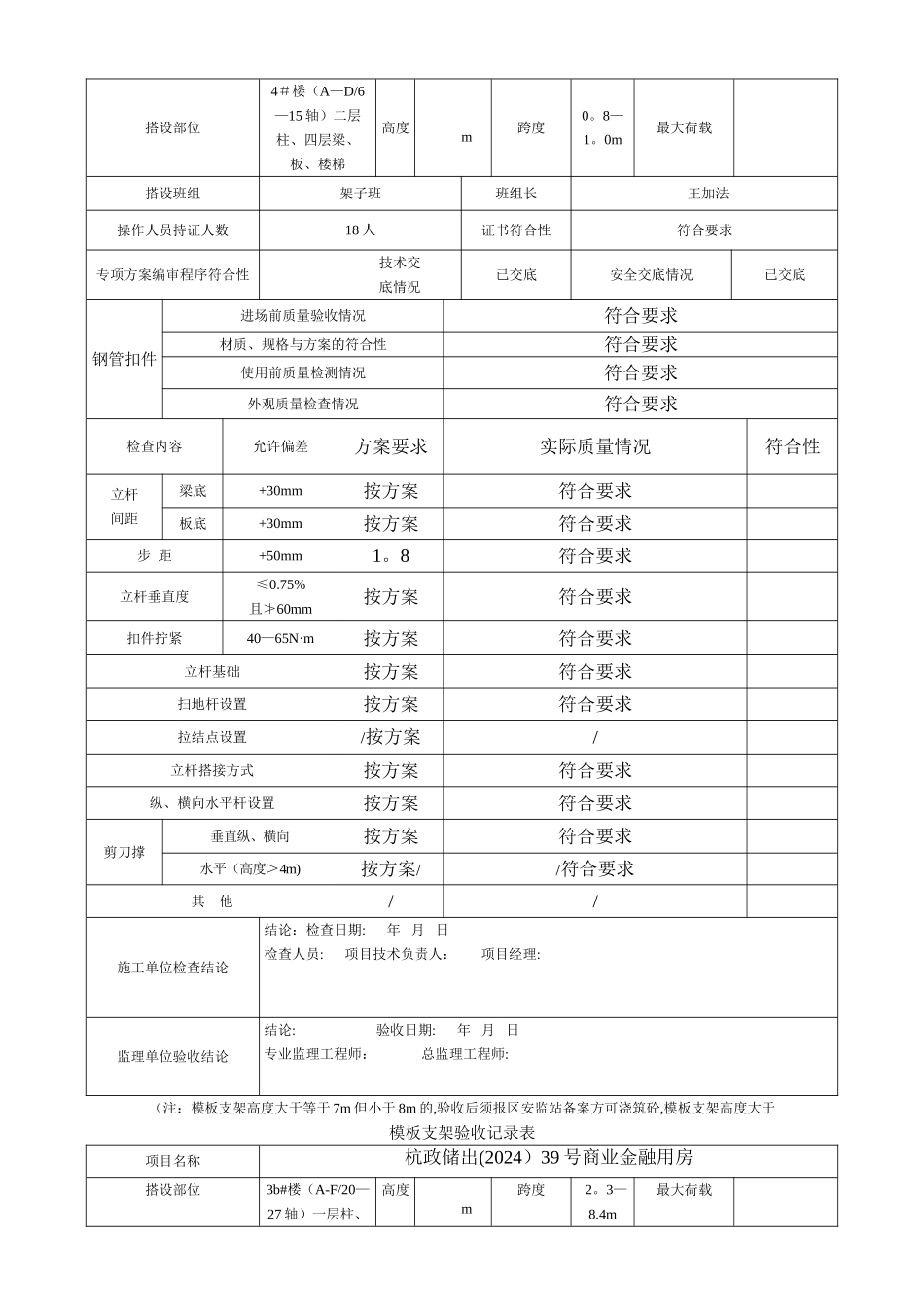 模板支架验收记录表_第2页
