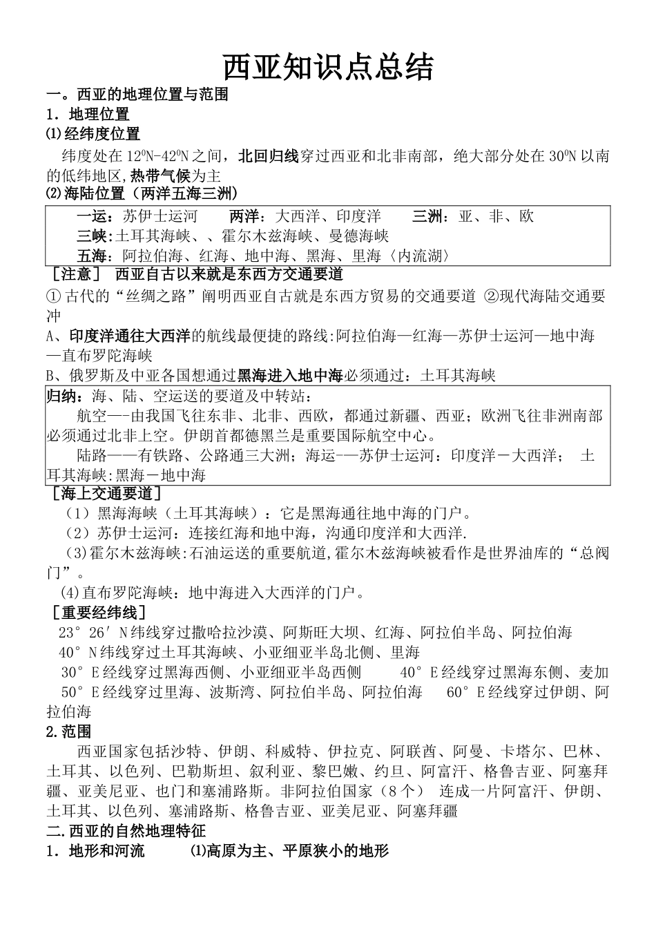 2025年西亚知识点总结_第1页