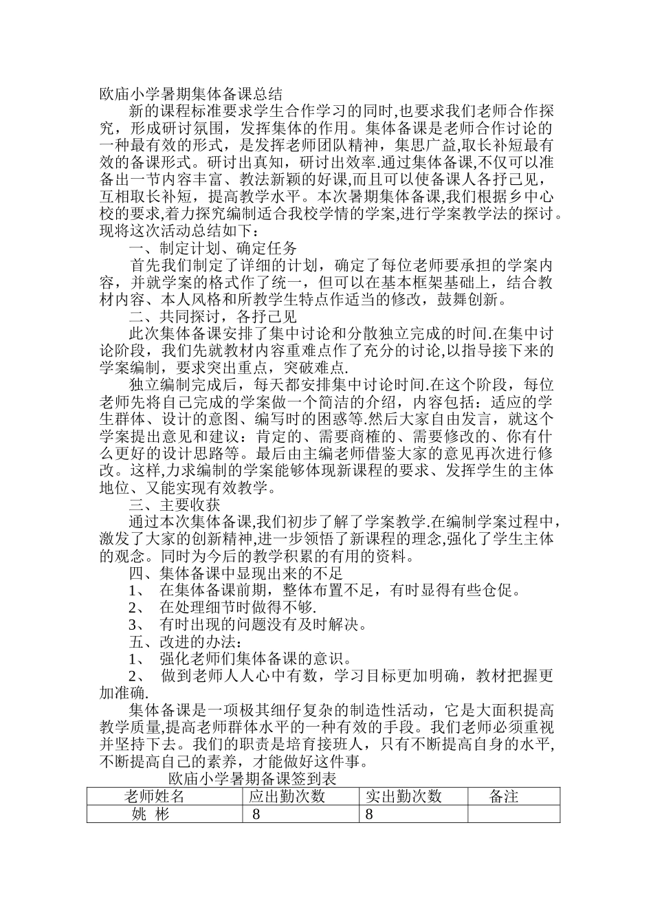欧庙小学暑期集体备课总结_第1页