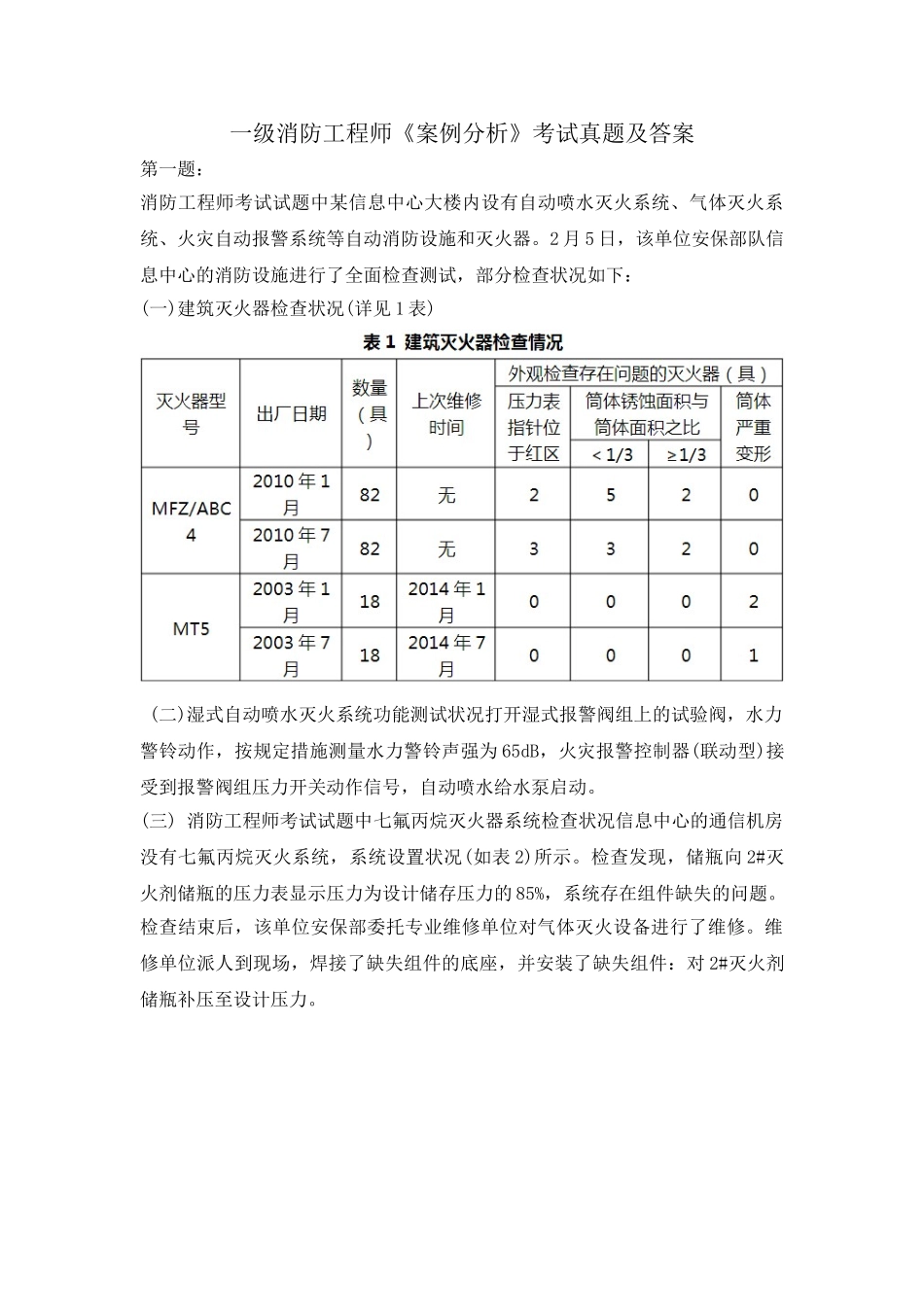 2025年一级消防工程师《案例分析》考试真题及答案_第1页