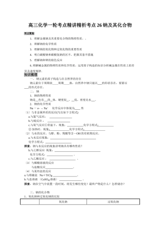2025年高三化学一轮考点精析考点26钠及其化合物