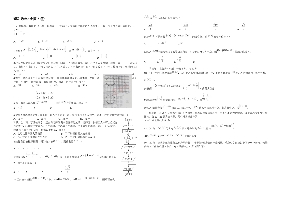 2025年全国二卷理科数学高考真题及答案_第1页