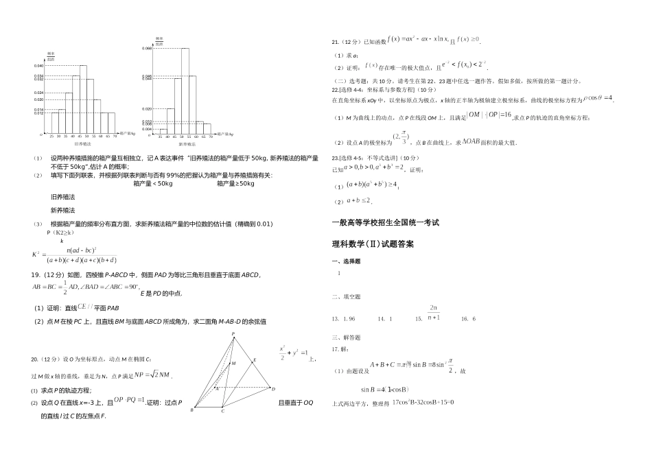 2025年全国二卷理科数学高考真题及答案_第2页
