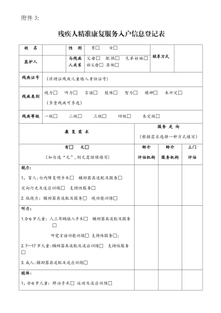 残疾人精准康复服务入户信息登记表