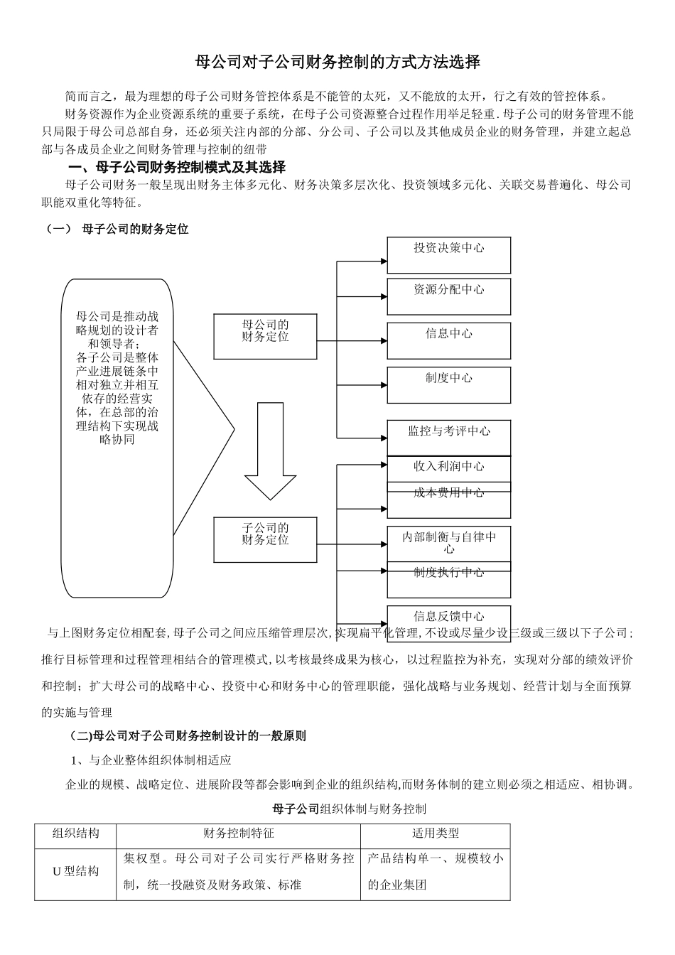 母公司对子公司财务控制方案_第1页