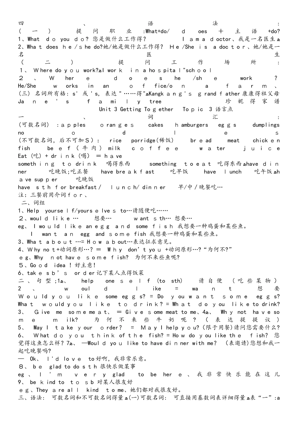 2025年仁爱版英语七年级上册Unit3知识点总结_第3页