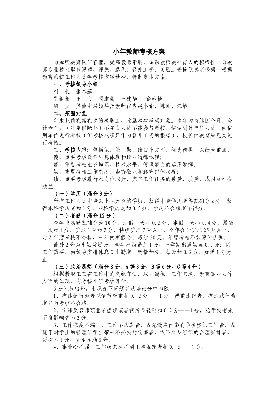2025年小学教师考核方案_第1页