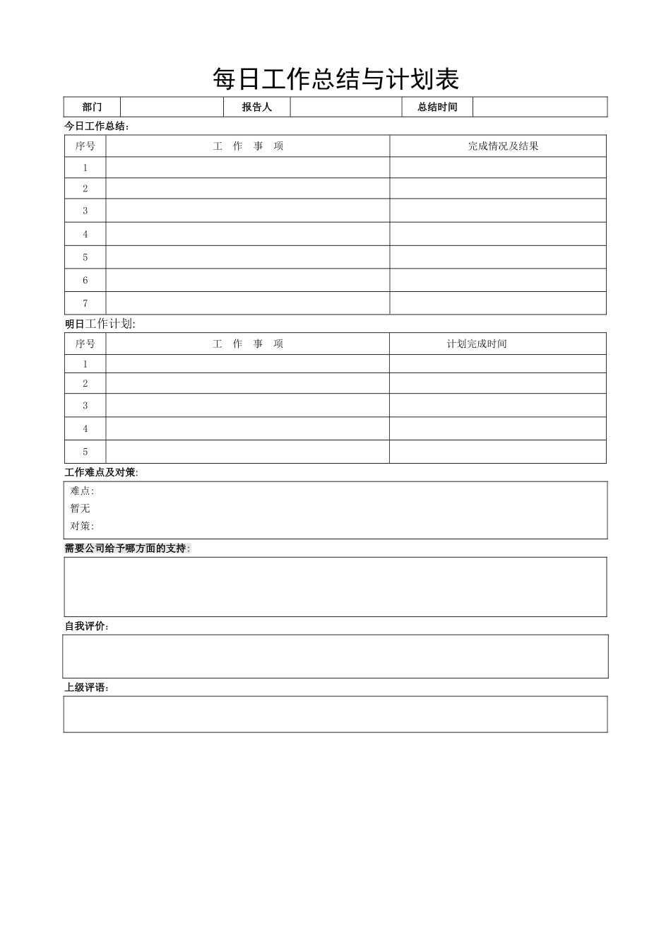 每日工作总结与计划表_第1页