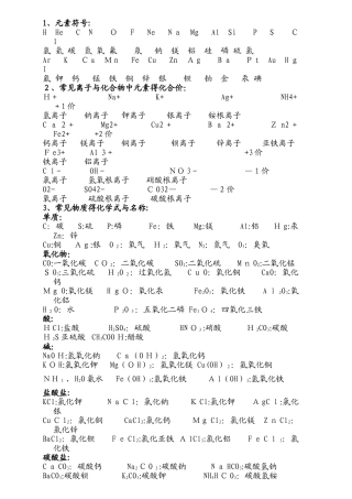 2025年初中化学必背化学式大全
