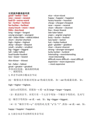 比较级和最高级列表