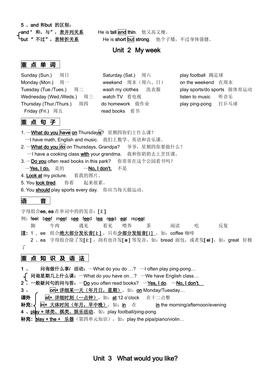 2025年新人教版PEP五年级英语上册各单元知识点总结_第2页