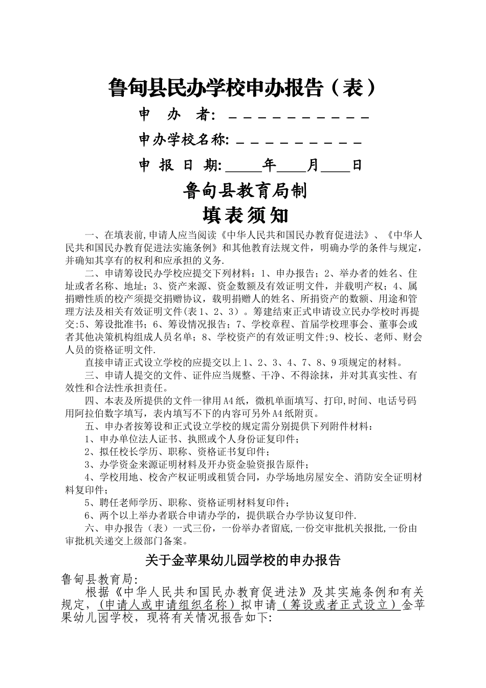 民办学校申办报告_第1页