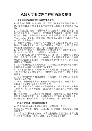 2025年总监办专业监理工程师的主要职责