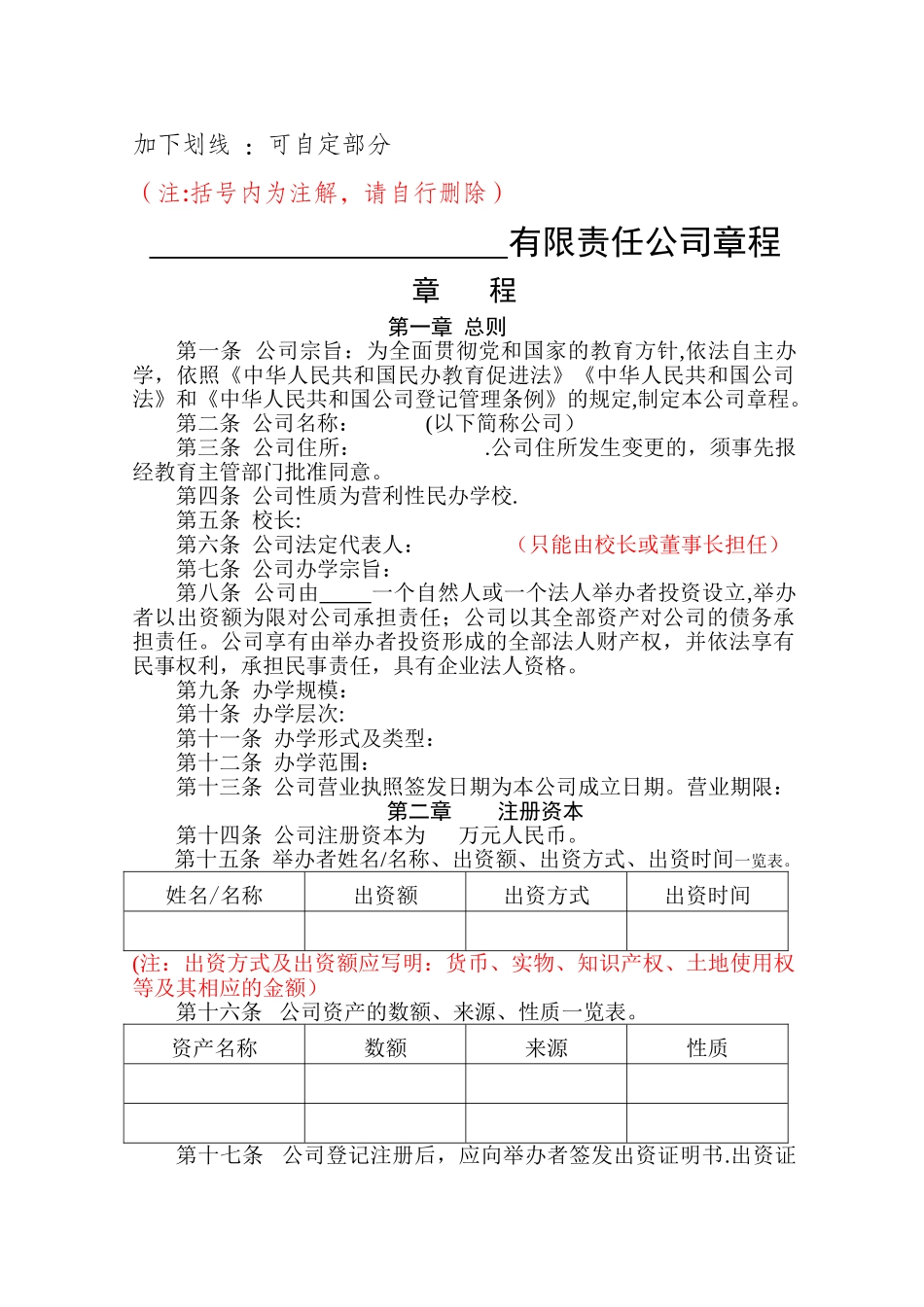 民办学校章程(一人公司)_第1页