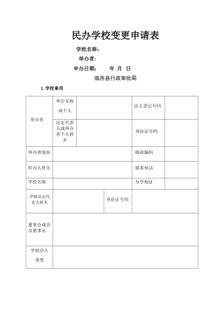 民办幼儿园变更申请表