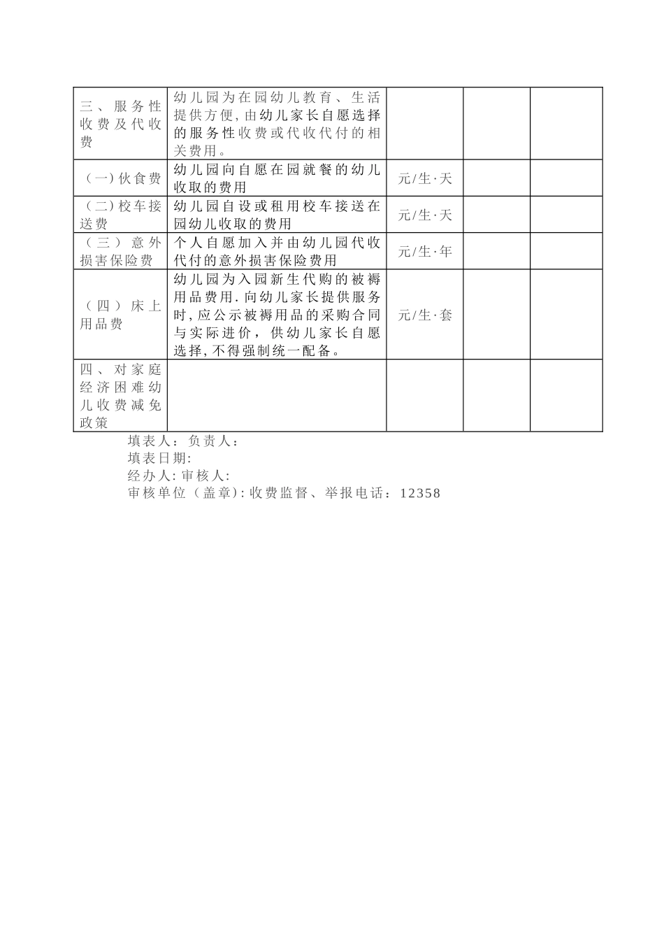 民办幼儿园收费标准备案表_第3页