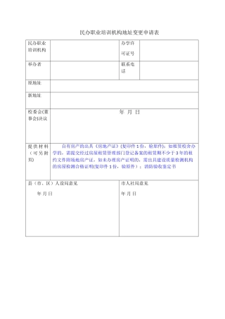民办职业培训机构地址变更申请表-