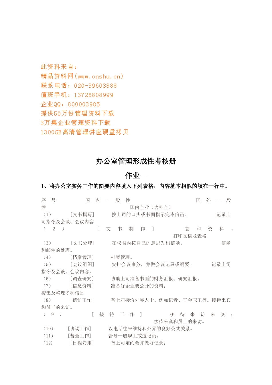 2025年办公室管理形成性考核手册_第1页